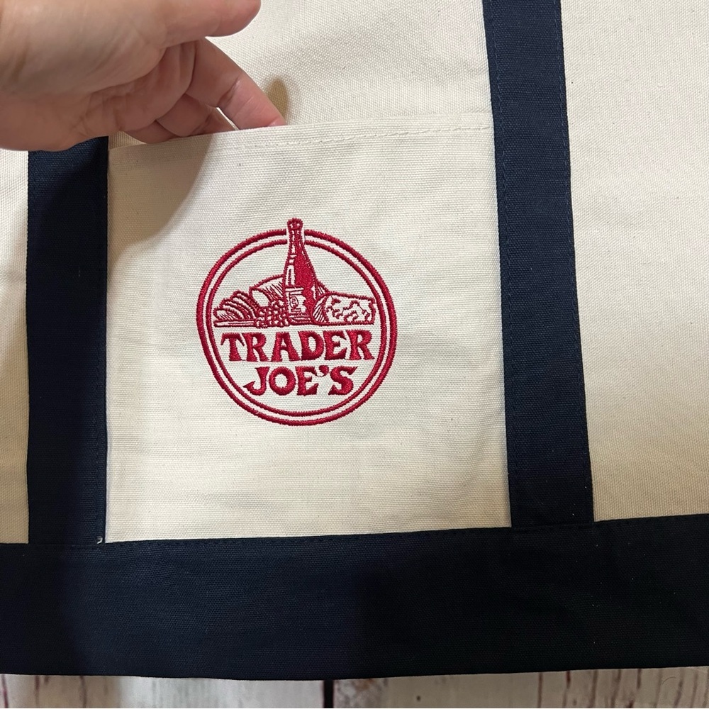 Trader Joe's Canvas Tote Bag in Dark Navy Blue Collectible item Large 15x14x7 - Picture 4 of 13